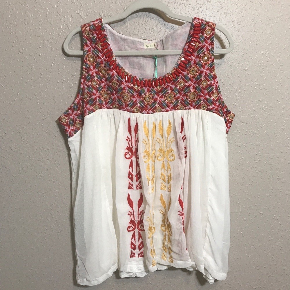 Kyla Seo Women’s Embroidered Swing Sleeveless/ Tank Top Shirt Sz XL